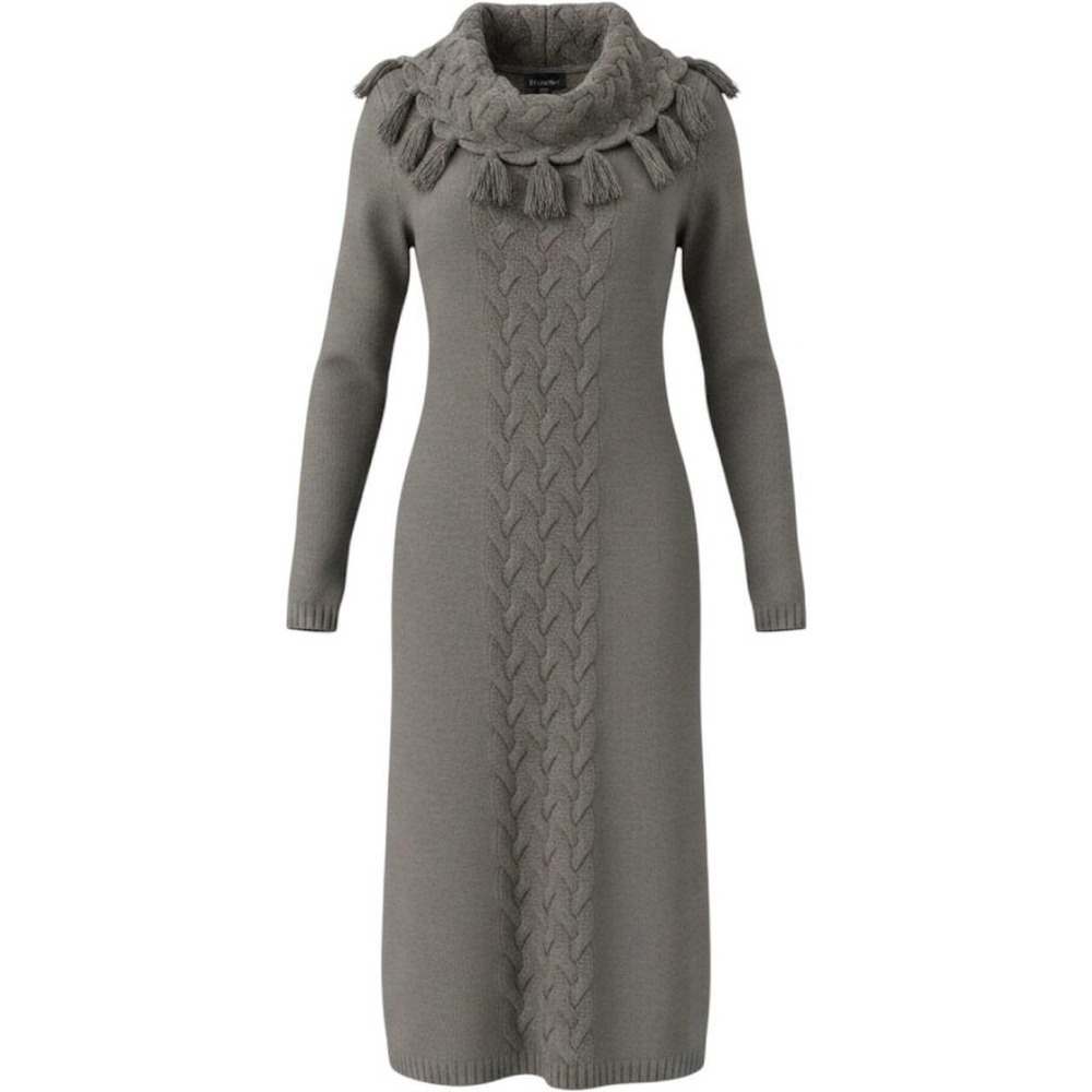 Roaman's Brown Cable Knit Sweater Dress Tassel Cowl Neck Plus Size 22/24